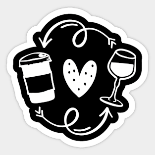 Start with coffee, end with wine life circle. Coffee, wine repeat - Concept with coffee cup Sticker